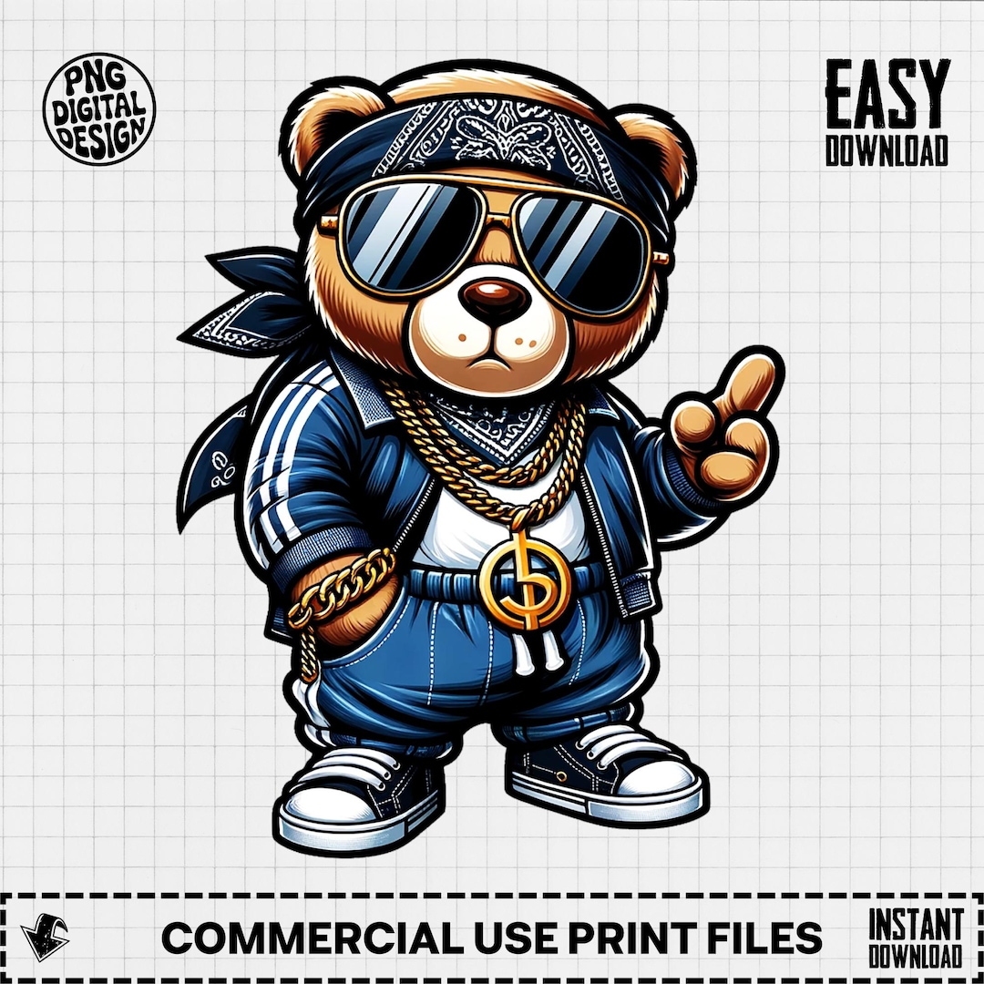 Cool Hip Hop Bear Digital Art PNG, Gangster Teddy Bear Clipart, Urban ...