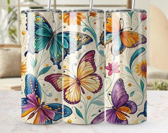 Tumbler Wrap con motivo floreale a farfalla: stampa a sublimazione sottile da 20 once (download digitale)