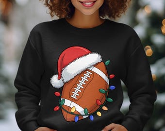 Christmas Football Shirt, Game Day Hoodie, Holiday Football Sweatshirt, Santa Hat Sports Tee, Festive Tailgate Outfit, Xmas Gift for Fan