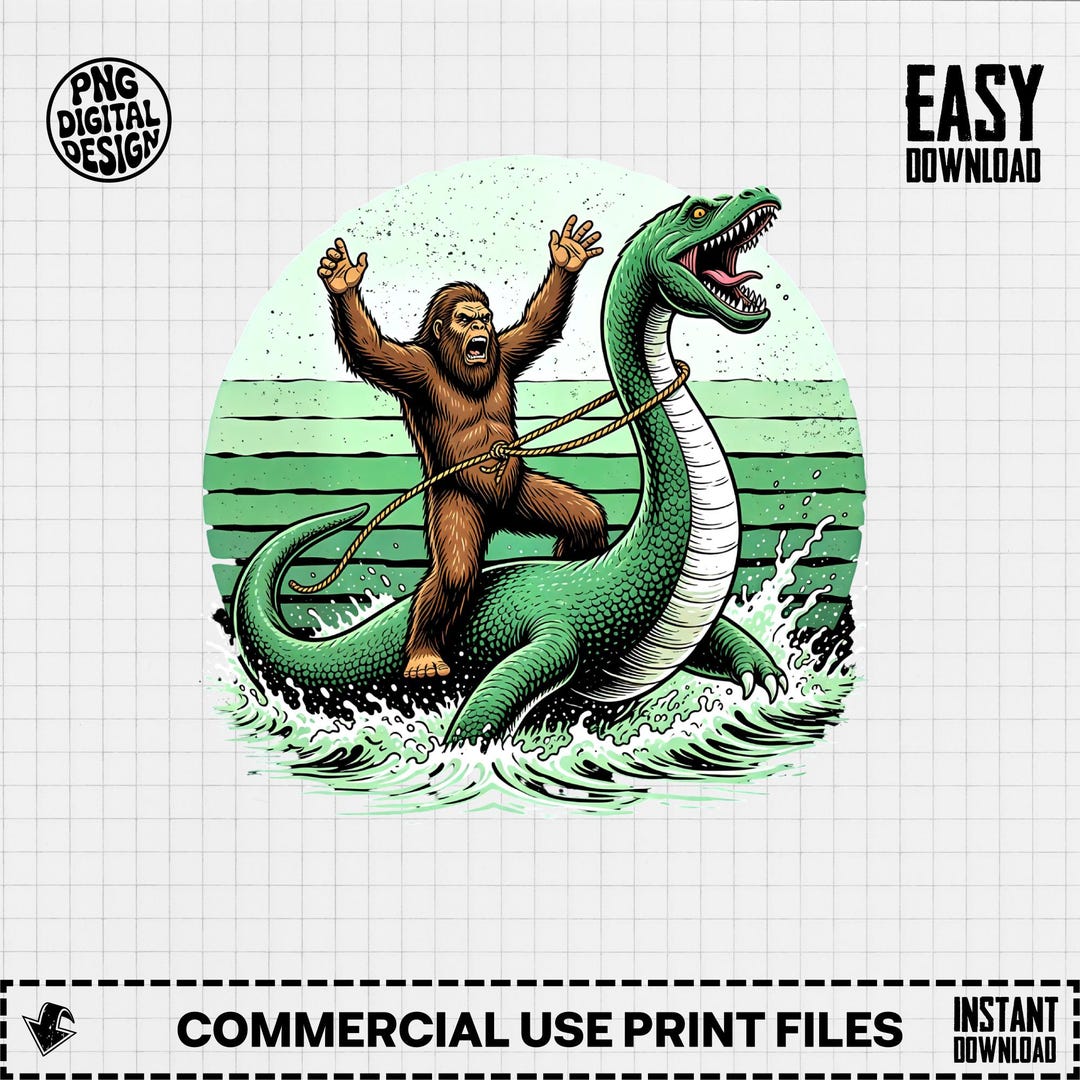 Sasquatch Riding Zebra Bigfoot Riding Loch Ness Monster Clipart, Funny Cryptid Digital Art ...