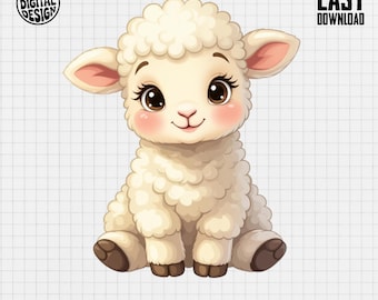 Baby Sheep Clipart, Cute Baby Animal Clipart, Baby Nursery Clipart, Farm Animals, Baby Shower Clipart, Baby Sheep Png