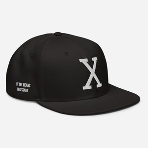 Embroidered Malcolm X "X" Black History Snapback Hat. Honor civil rights activism with this stylish hat featuring Malcolm X’s iconic "X" symbol. Perfect for African American pride, Black empowerment, and hip-hop fashion.