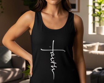 Faith Cross Christian T-Shirt Sweatshirt Hoodie Tank Top | Religious Inspirational Gift for Her & Him, Script Design