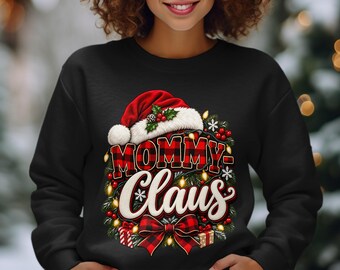 Mommy Claus Sweatshirt, Buffalo Plaid Christmas Shirt, Cozy Mom Holiday Hoodie, Matching Family Xmas Tee, Retro Rustic Winter Mom Gift