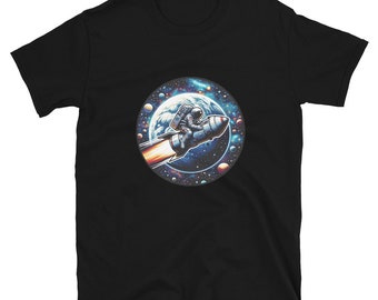 Astronaut riding a rocket, Funny Shirt, Graphic tee, Short-Sleeve Unisex T-Shirt