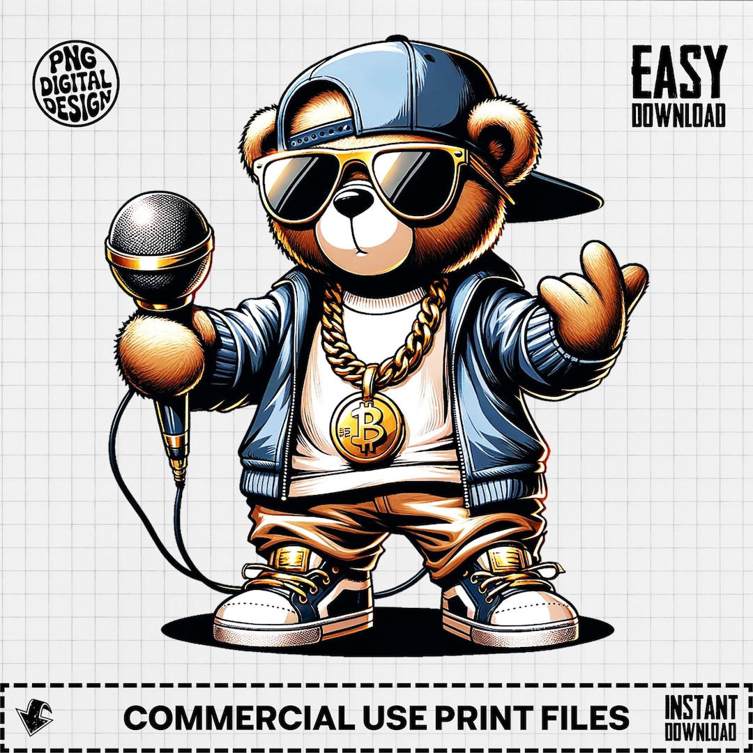 Hack Raper Bear Rapper Bear Digital Art, Hip Hop Teddy Clipart, Bitcoin Crypto DJ PNG ...