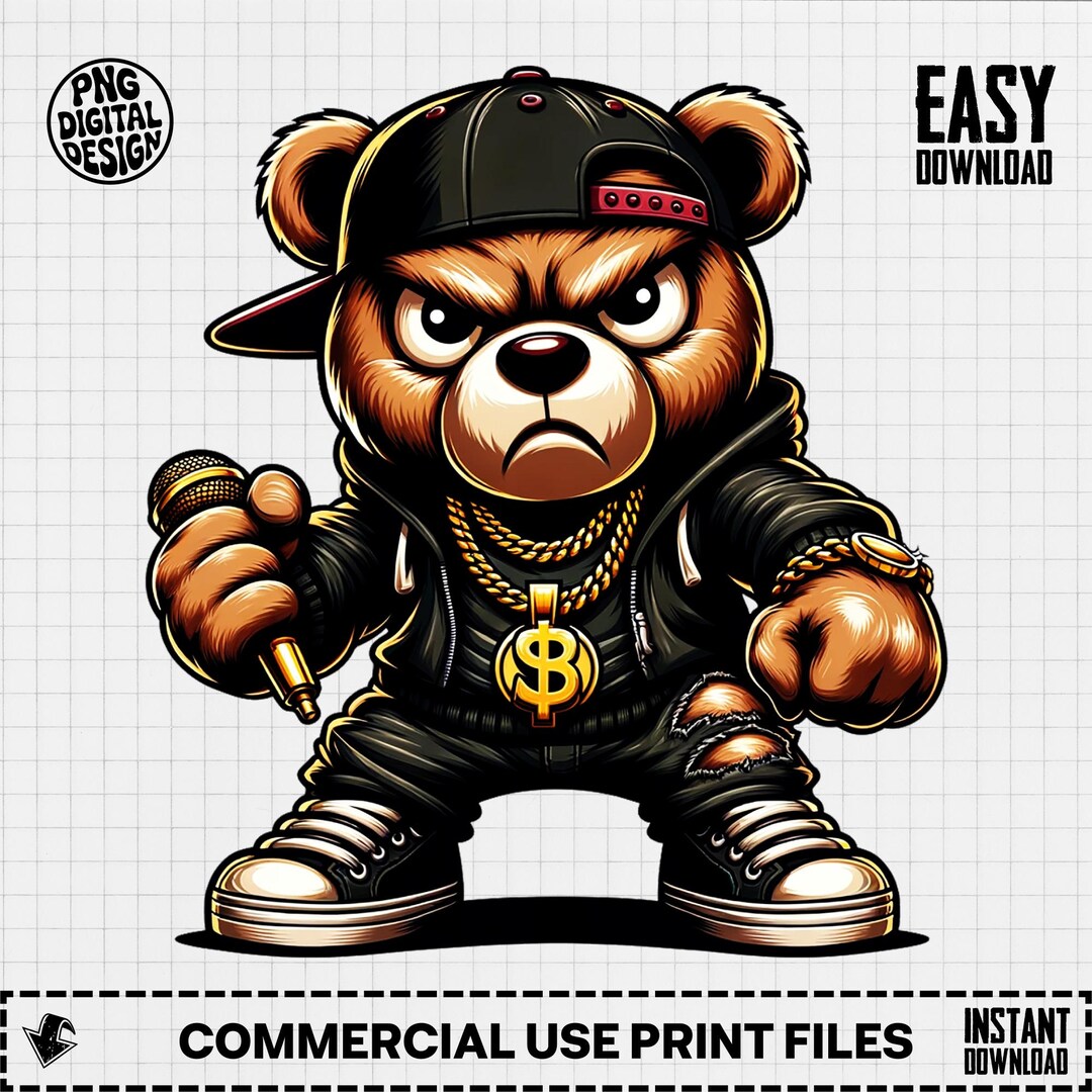 Hack Raper Bear Hip Hop Bear Digital Art, Rapper Bear PNG Image, Urban Teddy Bear ...