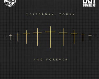 Gold Cross Clipart, Minimalist Cross Clipart, Christian Faith Clipart, Religious PNG, Spiritual Art, Yesterday Today Forever Digital