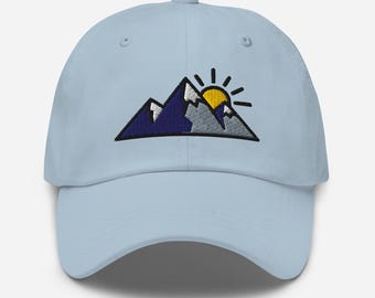 Scenic Mountain Range Embroidered Dad Hat | Outdoorsy Gift | Hiking Cap | Sunset Rise | Unisex