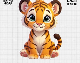 Baby Tiger Clipart, süßes Baby Tier Clipart, Baby Kinderzimmer Clipart, Dschungel Safari, Baby-Dusche Clipart, Baby Tiger Png
