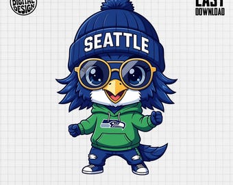 Seattle Seahawks Mascot T-Shirt Design: Cartoon Bird Fan Art (Digital)