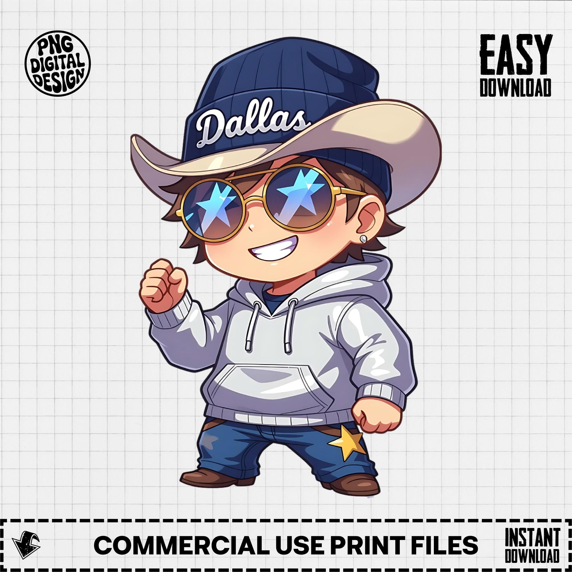 Dallas Cartoon Boy Digital Art: Cowboy Hat and Hoodie (digital