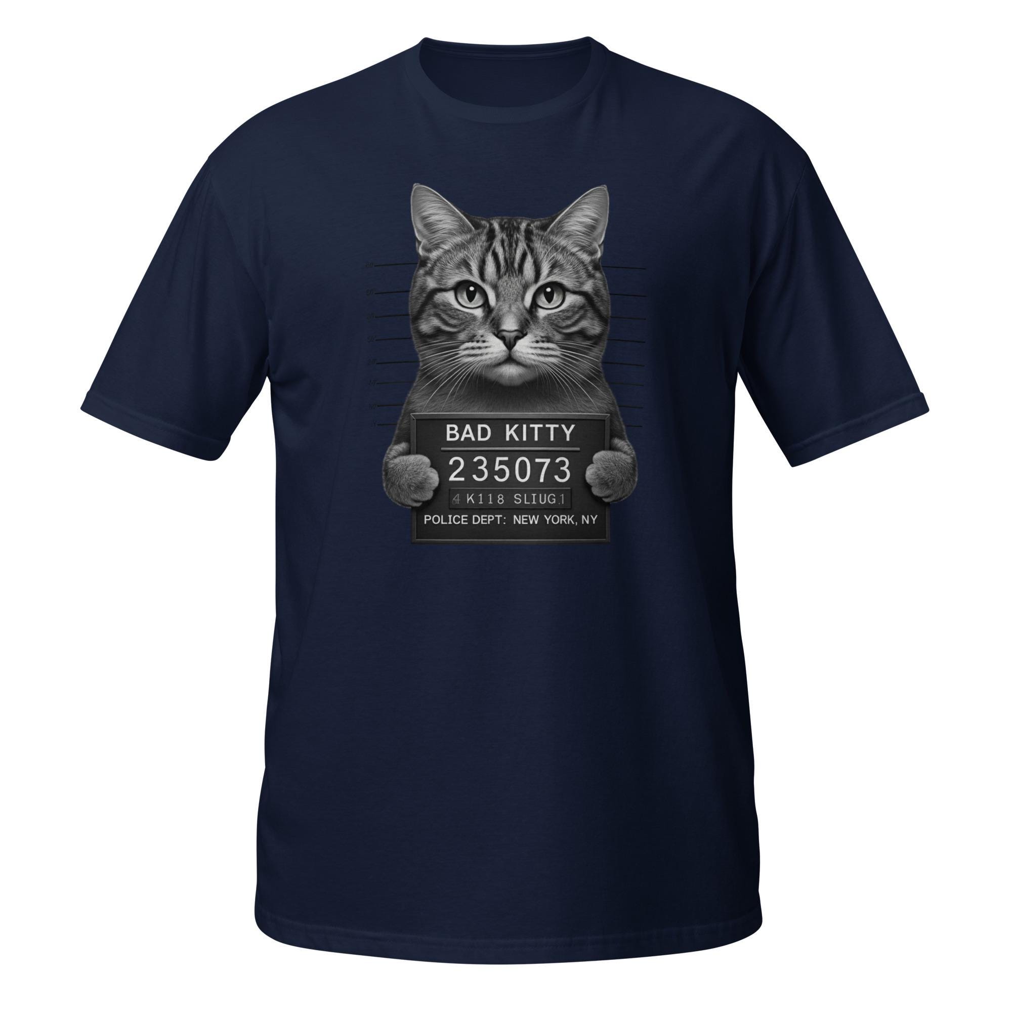Bad Kitty Mugshot Tee - Funny Cat Lover Short-sleeve Unisex T