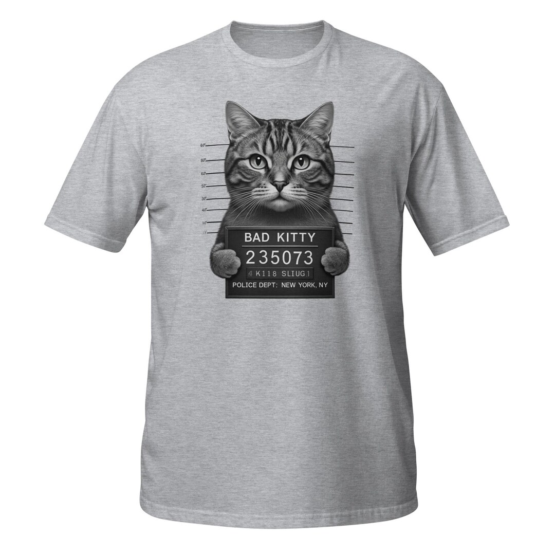 Bad Kitty Mugshot Tee - Funny Cat Lover Short-sleeve Unisex T
