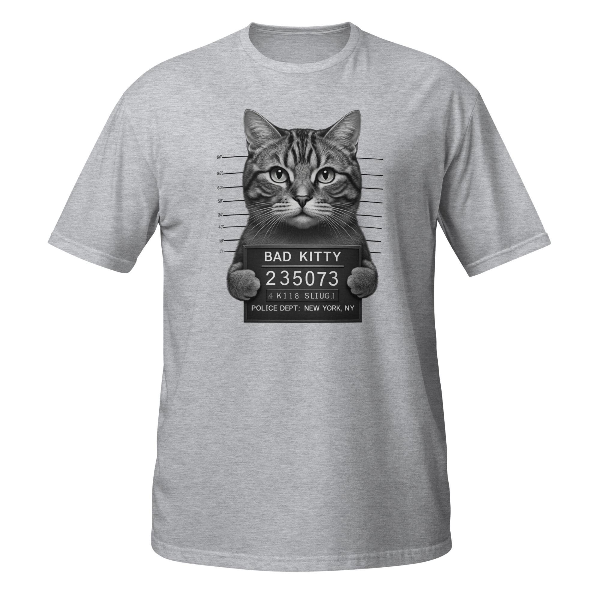 Bad Kitty Mugshot Tee - Funny Cat Lover Short-sleeve Unisex T
