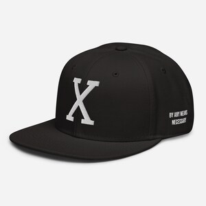 Embroidered Malcolm X "X" Black History Snapback Hat. Honor civil rights activism with this stylish hat featuring Malcolm X’s iconic "X" symbol. Perfect for African American pride, Black empowerment, and hip-hop fashion.