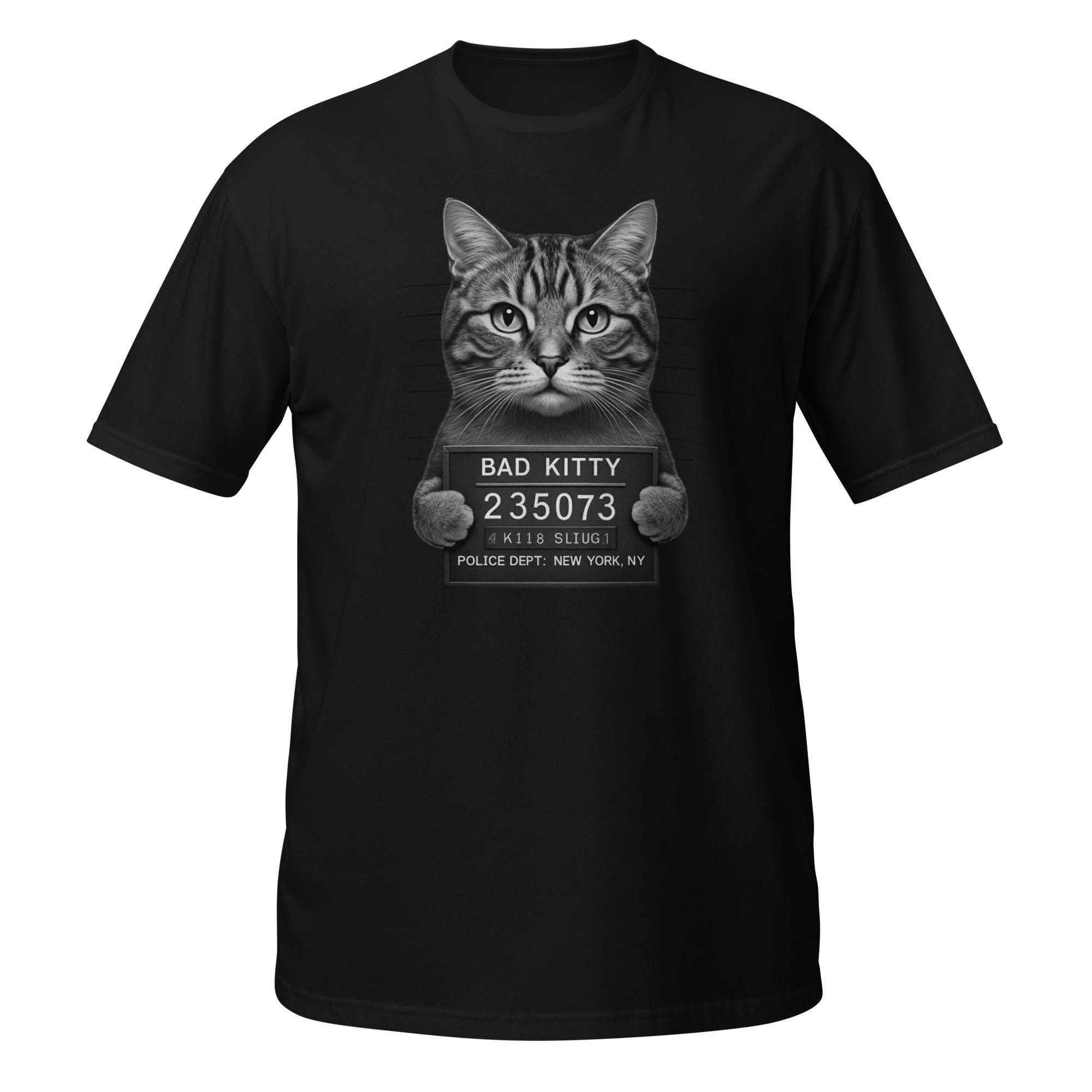 Bad Kitty Mugshot Tee - Funny Cat Lover Short-sleeve Unisex T