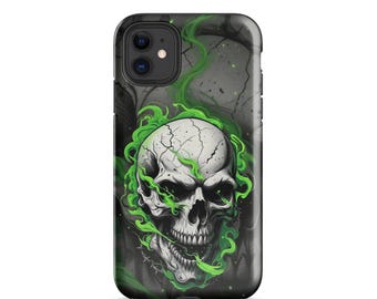 Neon Toxic Skull Phone Case | Electric Green Smoke & Cracked Bone Design | Edgy Streetwear Cover Tough Case for iPhone®