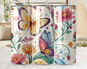 Butterfly Tumbler Wrap: design floreale per tumbler sottile da 20 once (download digitale)