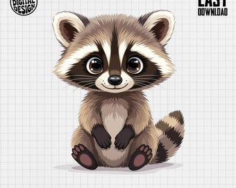 Baby Raccoon Clipart, Cute Animal Clipart, Nursery Clipart, Woodland Animals, Baby Shower, Raccoon Png, Digital Download