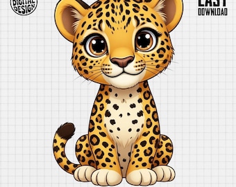 leopard Cute Leopard Cub Digital Art PNG Clipart | Adorable Baby Safari Animal Illustration Instant Download for Nursery Decor & Crafts