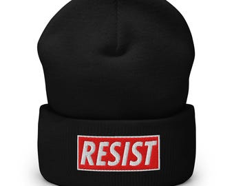 RESIST Embroidered Beanie | Protest Statement Hat | Activist Gift | Social Justice | Unisex Cuffed Beanie