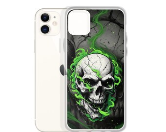 Neon Toxic Skull Phone Case | Electric Green Smoke & Cracked Bone Design | Clear Case for iPhone®