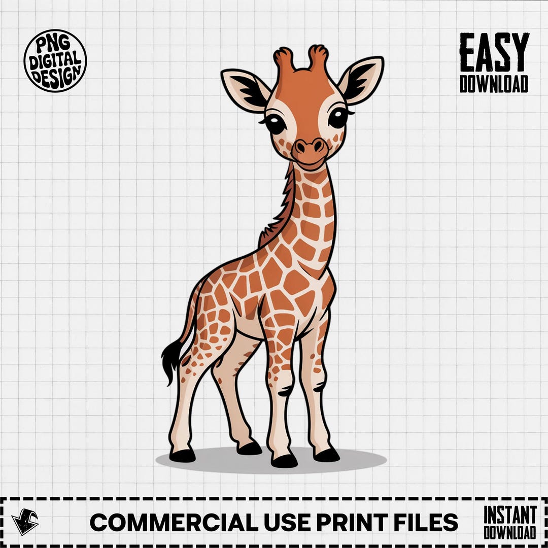 Cute Baby Giraffe Clipart, Adorable Animal PNG, Nursery Wall Art ...