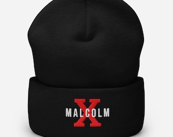 Berretto ricamato Malcolm X / Cappello da leader dei diritti civili / Regalo ispiratore della storia dei neri / Berretto unisex con risvolto