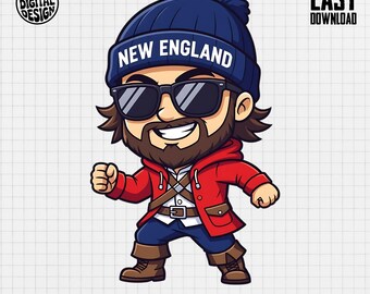 New England Fan Cartoon Art: Team Spirit Illustration (Digital Download)