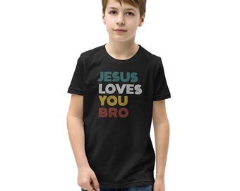 Camiseta "Jesús te ama, hermano": divertida e inspiradora camiseta cristiana de manga corta para jóvenes.