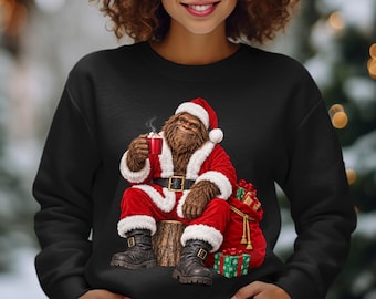 Bigfoot Santa Shirt, Funny Sasquatch Sweatshirt, Christmas Bigfoot Hoodie, Cozy Hot Cocoa Graphic Tee, Retro Cryptid Holiday Gift