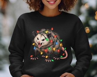 Funny Christmas Possum Shirt, Angry Opossum Christmas Lights Hoodie, Chaotic Holiday Sweatshirt, Sarcastic Possum Gift for Animal Lover