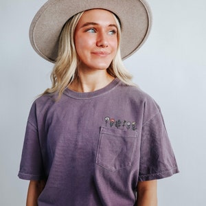 Comfort Colors Embroidered Floral Wildflower POCKET TEE-  Short Sleeve Shirt - Personalized - Garment Dyed Short Sleeve - Women’s Tee