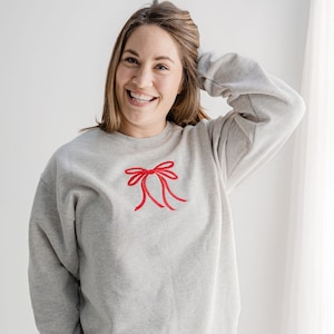 Embroidered Bow Crewneck Sweatshirt - Custom Girly Embroidered Crew Sweater - Minimal Bow Ribbon - Gift for Her - Simple - Coquette