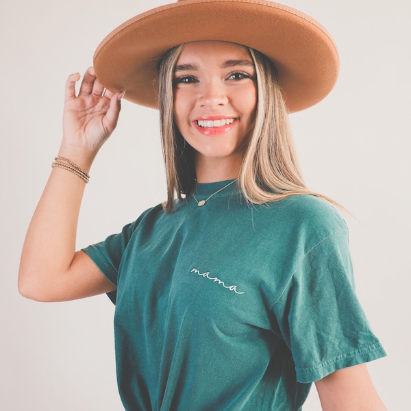 Comfort Colors Embroidered Mama Short Sleeve Shirt - Customize - Garment Dyed Short Sleeve - Name Unisex - Tone on Tone