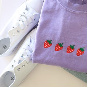 Embroidered Strawberry T Shirt - Comfort Colors Short Sleeve Summer Tee - Womens Oversized Stitched Shirt - Embroidered Clothing
