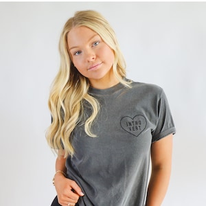 Comfort Colors Embroidered Introvert Tee - Short Sleeve Shirt  - Garment Dyed Short Sleeve - Gifts for Her - Homebody