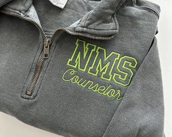 Comfort Colors Custom Text Embroidered Quarter Zip Sweatshirt - Sweater Pullover - Simple Minimal -  Business Sweatshirt - Teacher Mom
