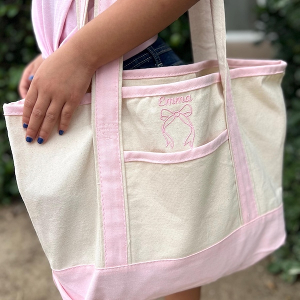 Bolsos personalizados con lazo y nombre para niñas - Bolsos personalizados para niñas - Bolsos de baile - Bolsos de gimnasia - Bolsos pequeños - Bolsos con nombre para niñas - Vuelta al cole