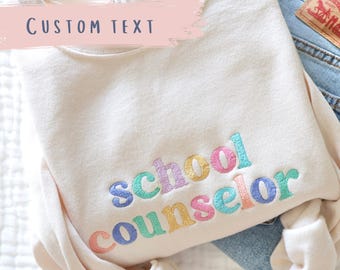 Custom Multicolor Embroidered Crewneck Sweatshirt - Multicolor Lettering - Personalized Text - Occupation Name