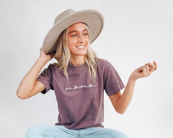 Comfort Colors Embroidered Mama Short Sleeve Shirt - Customize - Garment Dyed Short Sleeve - Name Unisex - Tone on Tone - Center