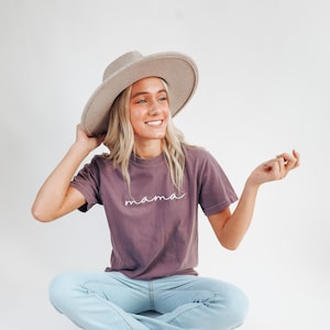 Comfort Colors Embroidered Mama Short Sleeve Shirt - Customize - Garment Dyed Short Sleeve - Name Unisex - Tone on Tone - Center
