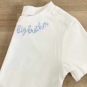 Organic Cotton Big Brother Little Sister Embroidered Collar Toddler T-Shirt - Personalized Baby Clothing - Neckline Embroidery