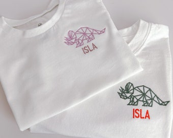 Toddler Organic Cotton Custom Embroidered Dinosaur Name Tee  - Custom Dino Kids Toddler T Shirt - Monogramed Name Shirt