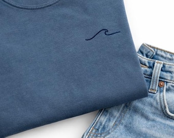 Comfort Colors Embroidered Mini Wave Short Sleeve Shirt - Custom Embroidered Tee - Stay Salty - Beach Life - Beachy -