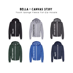 Sudadera con cremallera de lona Bella para jóvenes, Texto o logotipo personalizado, Sudadera de forro polar para niños, Marca comercial