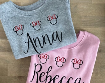 Toddler Kids Custom Embroidered Minnie + Mickey Trio Crewneck Sweatshirt / Baby  Pullover - Personalized - Disney