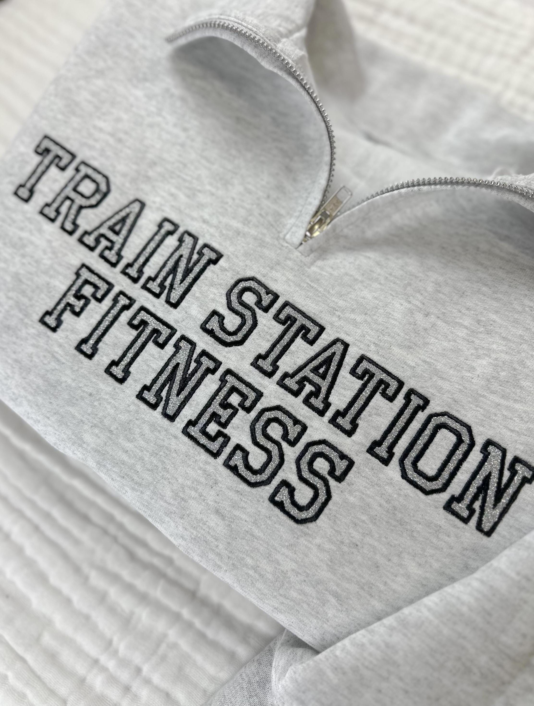 Custom Embroidered Glitter Varsity Quarter Zip Sweatshirt