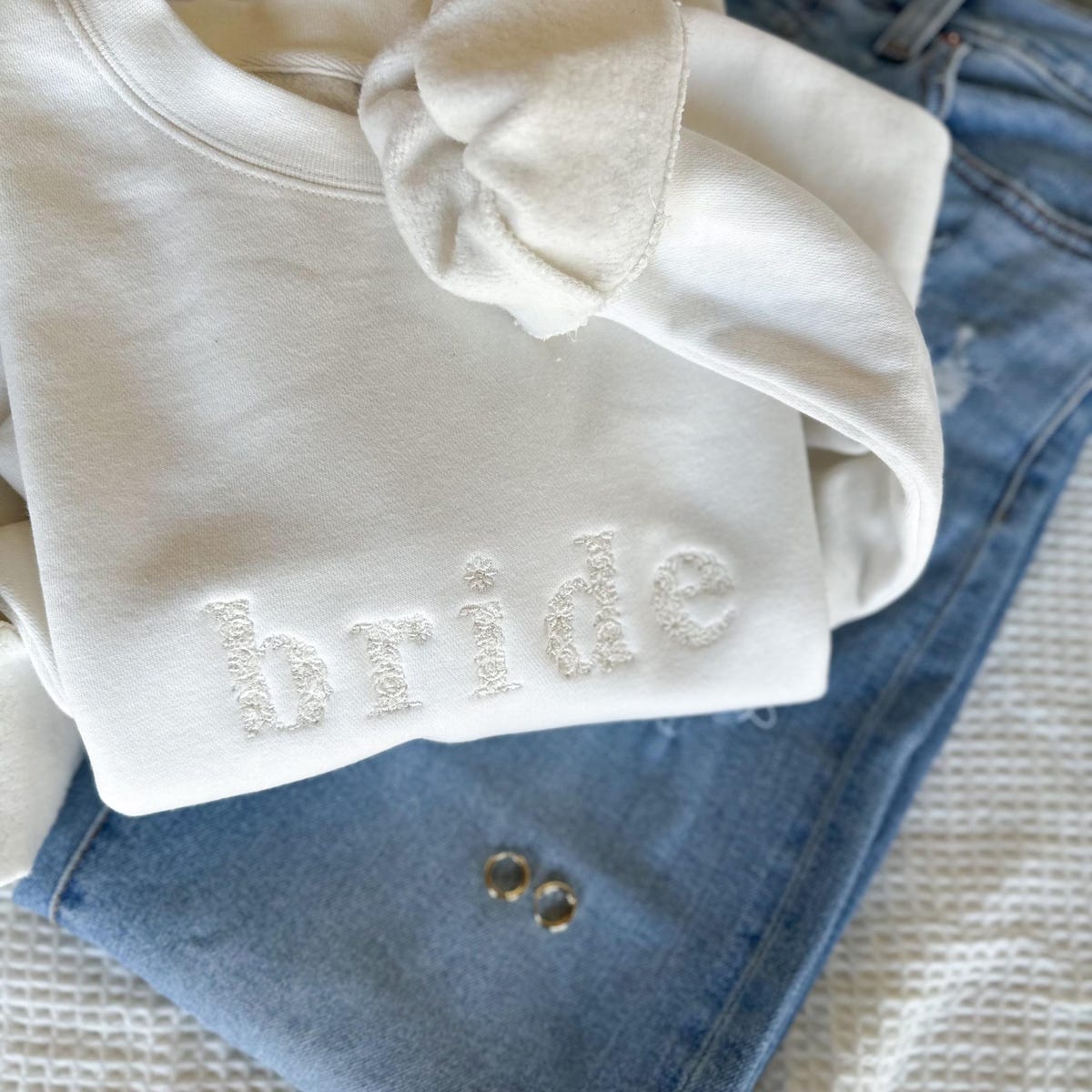 Embroidered Floral Bride Sweatshirt- Personalized Wedding Gift - Honeymoon Sweater - Tone on Tone Pullover- Independent Trading Co- Bridal - Etsy